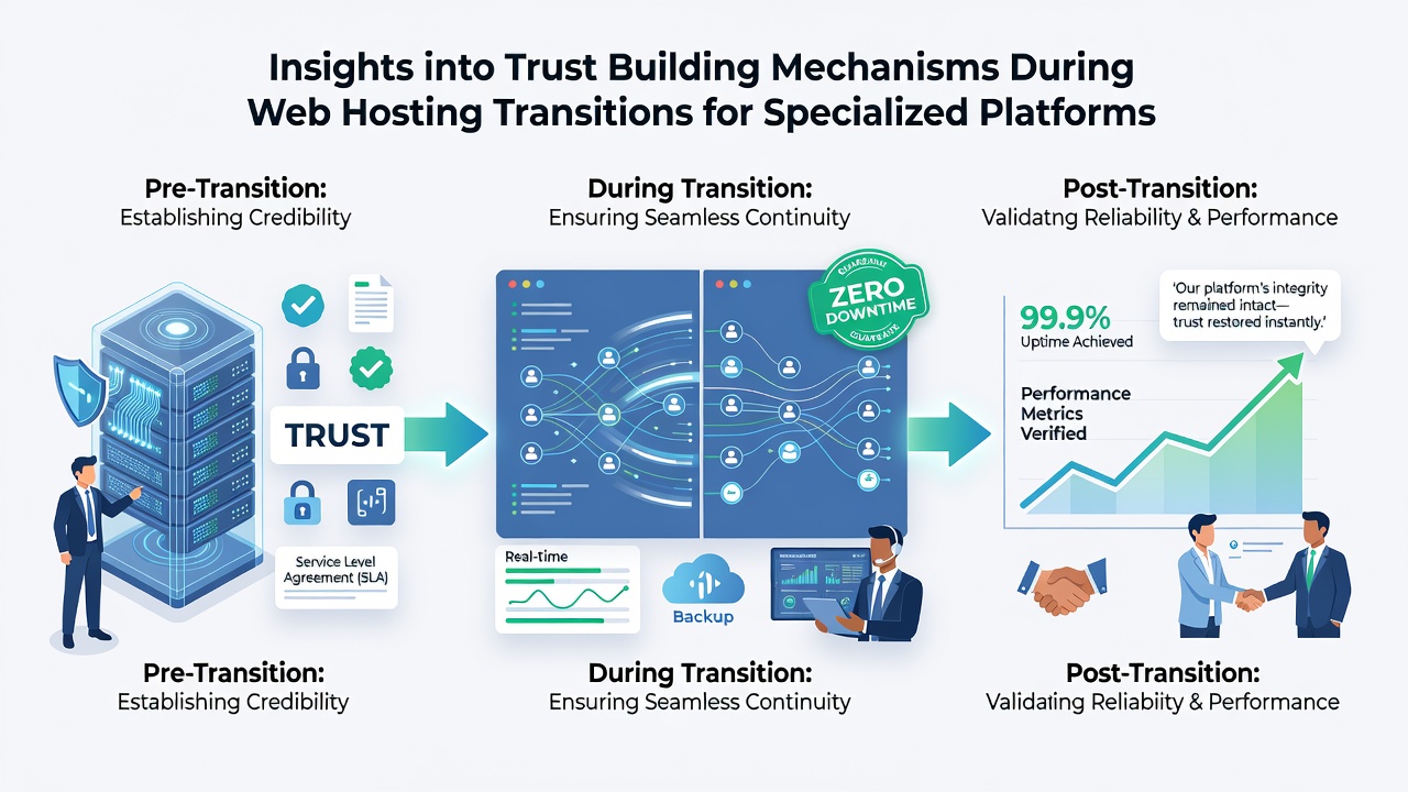 Chart displaying security audit timelines and user trust metrics across web hosting transition phases