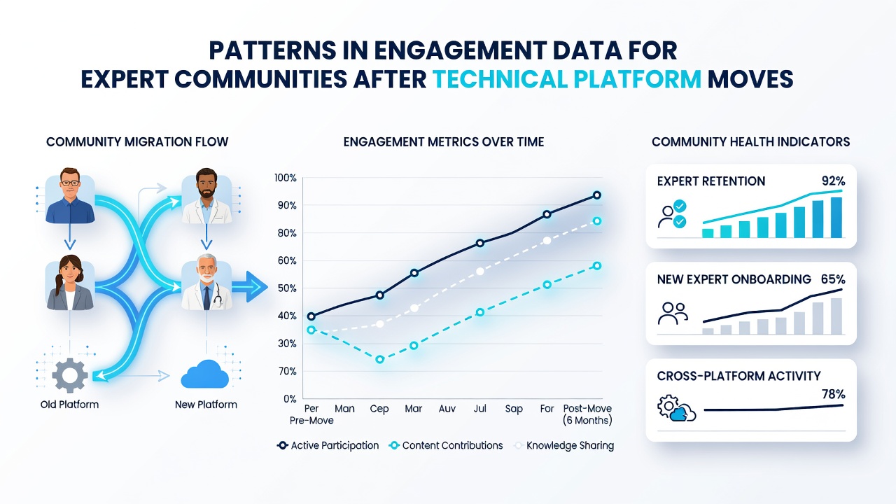 Timeline visualization of engagement recovery in niche expert forums following technical platform relocations